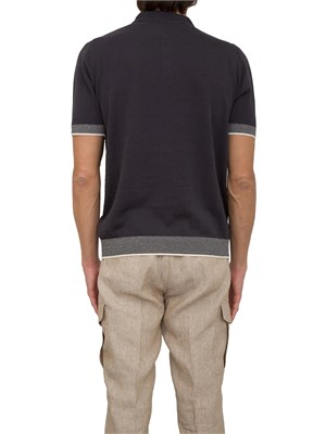 Polo Peserico in filato di lino e cotone crepe blu in UOMO