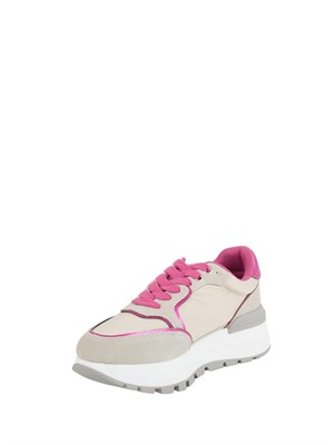 Sneakers Liu Jo platform in suede e nylon beige/fuxia in DONNA