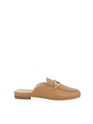 Slippers Liu Jo in pelle color cuoio con logo in DONNA