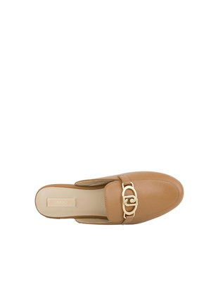 Slippers Liu Jo in pelle color cuoio con logo in DONNA