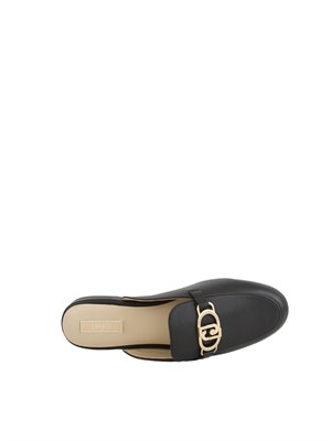 Slippers Liu Jo in pelle nera con logo in DONNA