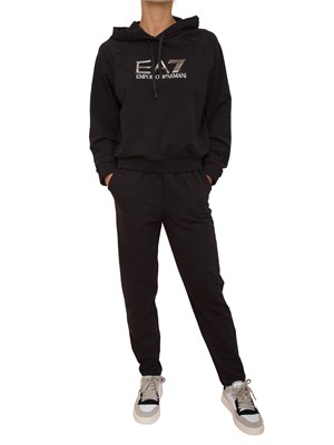 Tuta donna EA7 Emporio Armani in misto cotone e modal nero con logo metallizzato in DONNA