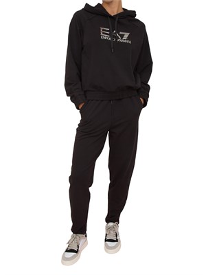 Tuta donna EA7 Emporio Armani in misto cotone e modal nero con logo metallizzato in DONNA