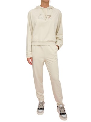 Tuta donna EA7 Emporio Armani in misto cotone e modal beige con logo metallizzato in DONNA