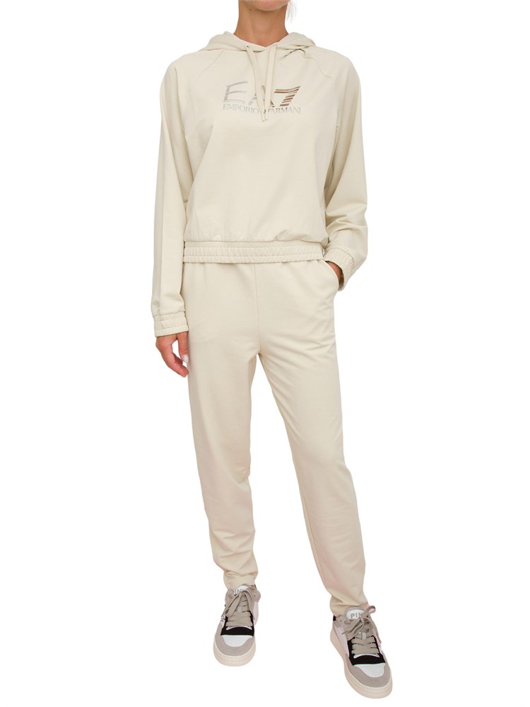 Tuta donna EA7 Emporio Armani in misto cotone e modal beige con logo metallizzato
