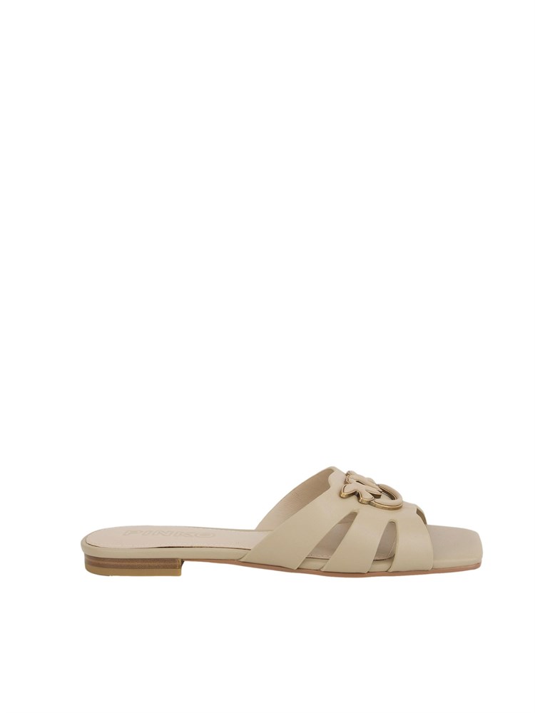Ciabattine beige Pinko in nappa con logo uccellini