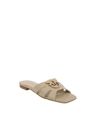 Ciabattine beige Pinko in nappa con logo uccellini in DONNA