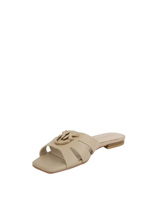 Ciabattine beige Pinko in nappa con logo uccellini in DONNA