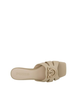 Ciabattine beige Pinko in nappa con logo uccellini in DONNA