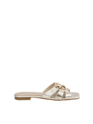 Ciabattine oro Pinko in nappa con logo uccellini in DONNA