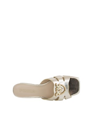 Ciabattine oro Pinko in nappa con logo uccellini in DONNA