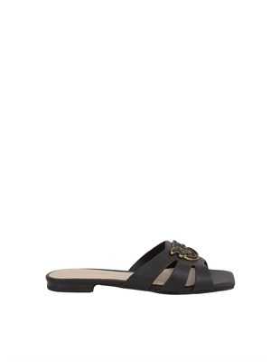 Ciabattine nere Pinko in nappa con logo uccellini in DONNA