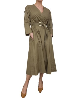Abito midi Liu-Jo in popeline con cintura verde in DONNA