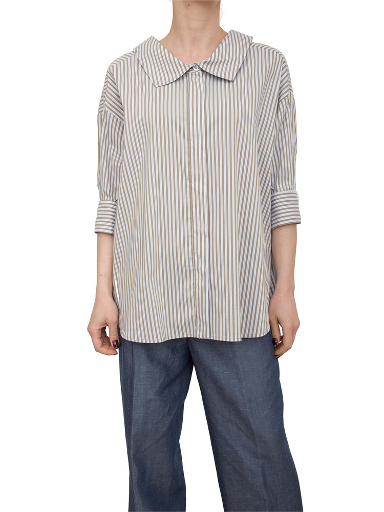 Camicia Liu-Jo in popeline con maxi colletto taupe