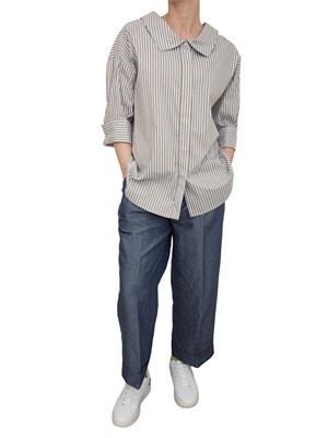 Camicia Liu-Jo in popeline con maxi colletto taupe in DONNA