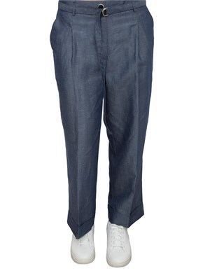 Pantaloni Liu-Jo in misto lino con cintura blu denim in DONNA