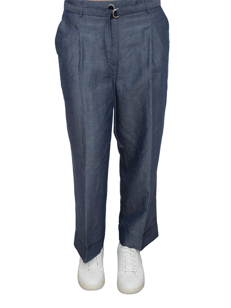 Pantaloni Liu-Jo in misto lino con cintura blu denim