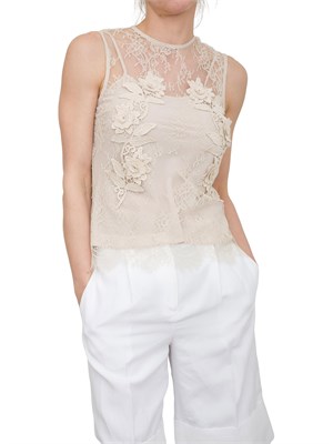 Top slim Blugirl in pizzo beige con ricamo in DONNA