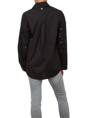 Camicia over Blugirl in tela di cotone nero con ricamo rose a intaglio in DONNA