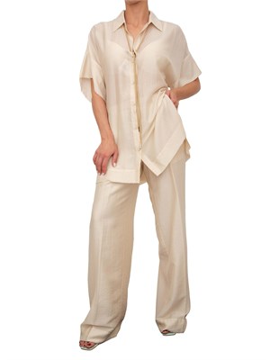 Camicia donna over Blugirl in tencel beige con collana tubolare strass in DONNA