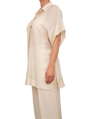 Camicia donna over Blugirl in tencel beige con collana tubolare strass in DONNA