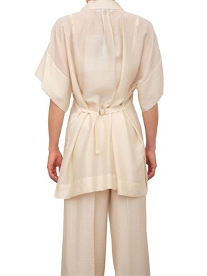 Camicia donna over Blugirl in tencel beige con collana tubolare strass in DONNA