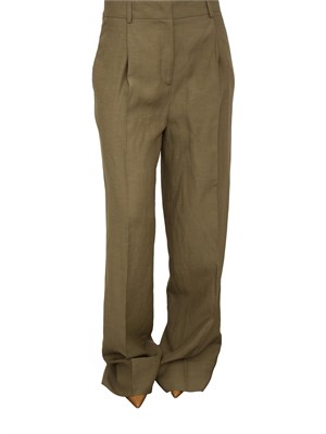 Pantaloni wide leg Blugirl in misto lino verde in DONNA