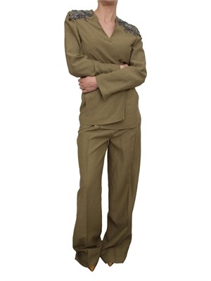 Pantaloni wide leg Blugirl in misto lino verde in DONNA