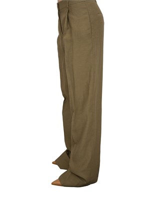Pantaloni wide leg Blugirl in misto lino verde in DONNA