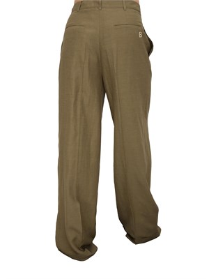 Pantaloni wide leg Blugirl in misto lino verde in DONNA