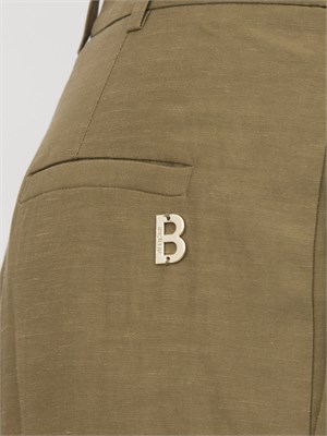 Pantaloni wide leg Blugirl in misto lino verde in DONNA