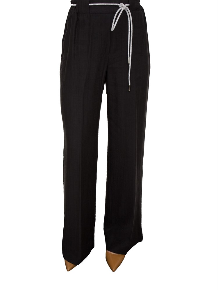 Pantaloni a palazzo Blugirl in tencel nero con cintura tubolare strass