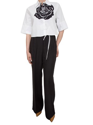 Pantaloni a palazzo Blugirl in tencel nero con cintura tubolare strass in DONNA
