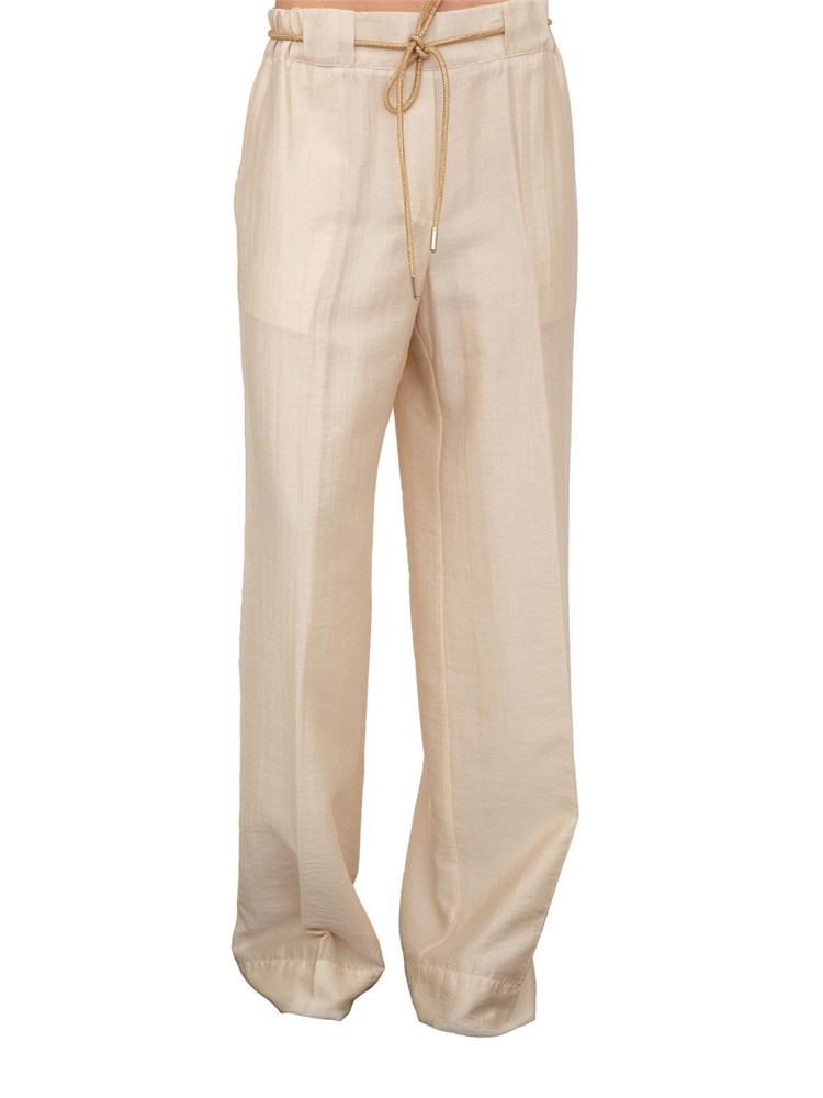 Pantaloni a palazzo Blugirl in tencel beige con cintura tubolare strass
