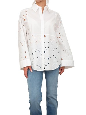 Camicia over Blugirl in tela di cotone bianco con ricamo rose a intaglio in DONNA
