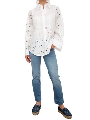 Camicia over Blugirl in tela di cotone bianco con ricamo rose a intaglio in DONNA