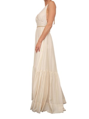 Abito lungo Blugirl in tencel beige con figura e cintura strass in DONNA