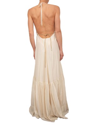Abito lungo Blugirl in tencel beige con figura e cintura strass in DONNA