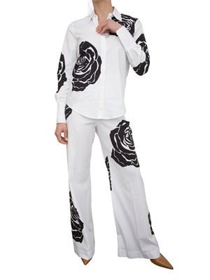 Pantaloni Blugirl in popeline bianco con stampa rose nere in DONNA
