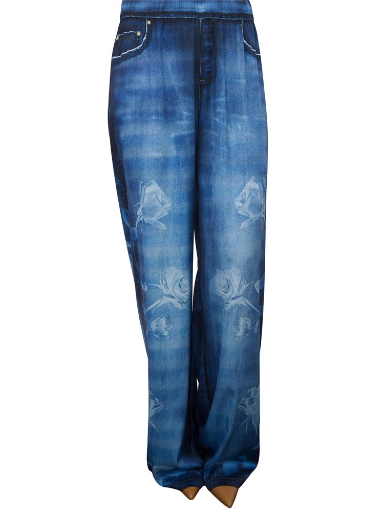 Pantaloni palazzo Blugirl in raso floreale effetto denim