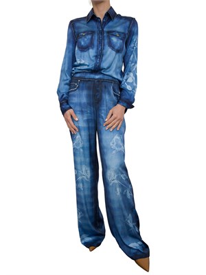 Pantaloni palazzo Blugirl in raso floreale effetto denim in DONNA