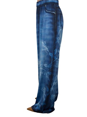 Pantaloni palazzo Blugirl in raso floreale effetto denim in DONNA