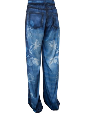 Pantaloni palazzo Blugirl in raso floreale effetto denim in DONNA