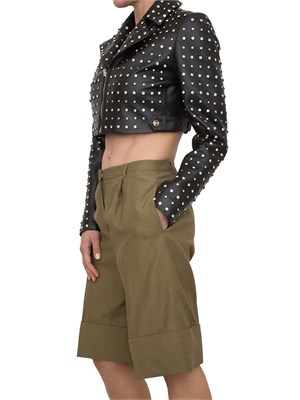Chiodo cropped in pelle nera Blugirl con rivetti cristallo all over in DONNA