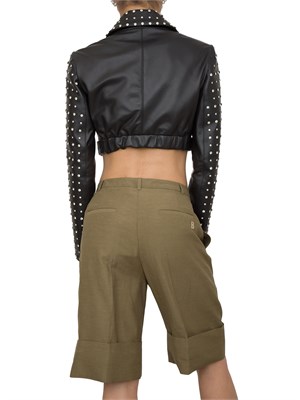 Chiodo cropped in pelle nera Blugirl con rivetti cristallo all over in DONNA