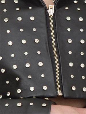 Chiodo cropped in pelle nera Blugirl con rivetti cristallo all over in DONNA