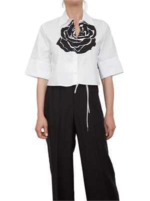 Camicia bianca boxy Blugirl con stampa rose nere in popeline in DONNA