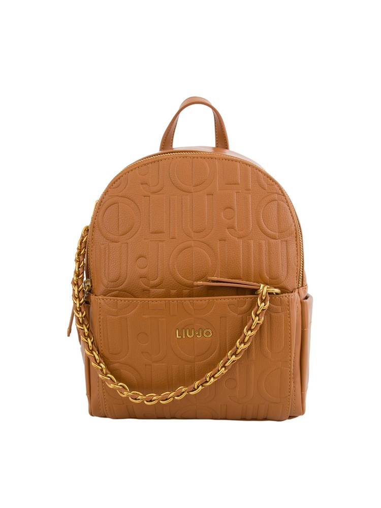Zaino cuoio Liu Jo logo embossed all over con catena decorativa