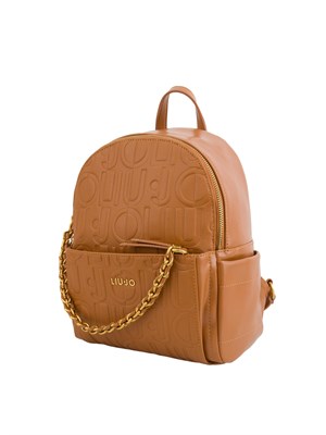Zaino cuoio Liu Jo logo embossed all over con catena decorativa in DONNA