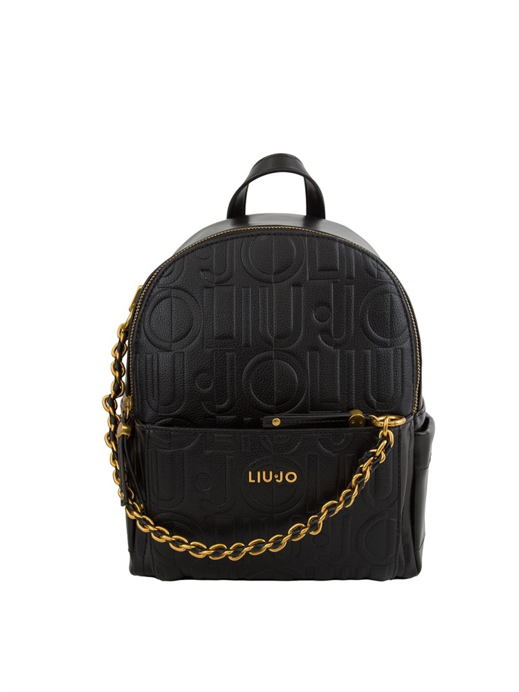 Zaino nero Liu Jo logo embossed all over con catena decorativa